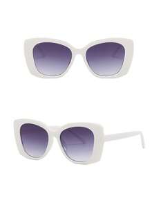 Gafas de moda elegantes y casuales con montura de ojo de gato, grandes, de plástico blanco decorativo para uso diario de mujeres - Blanco - Ver 2