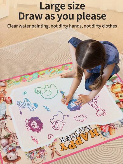 1 Set Kids Water Drawing Mat, Neon Color Mess-Free Doodle Pad With Magic Pen Coloring & Writing Toy, Suitable For Boys And Girls, Great Gift For Birthday And Holidays