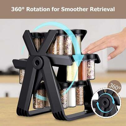 Estante para condimentos,Un nuevo juego de estante para especias de ABS, que incluye 18 frascos para especias, un carrousel giratorio de 360°, soportes para especias y almacenamiento de botellas de especias para la cocina. Cuenta con almacenamiento categorizado, sellado a prueba de humedad y es conveniente para el uso en la cocina del hogar