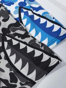 4件套男士内裤，迷彩鲨鱼齿印花长款平角内裤，运动速干平角内裤，时尚印花男士内裤，大码舒适男士长款平角内裤，创新男士内裤，老公惊喜礼物，男友圣诞礼物，平角内裤，万圣节男友礼物 - 彩色 - 查看 5