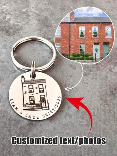 Porte-clés personnalisé de maison - Cadeau pour une nouvelle maison - Cadeau pour un primo-accédant - Dessin personnalisé - Porte-clés pour une nouvelle maison - Cadeau de nouvelle maison personnalisé, accessoires de sac, porte-clés de voiture, articles décoratifs, idéal pour les cadeaux de pendaison de crémaillère, anniversaire, fêtes et Jour de l'Indépendance pour les amis