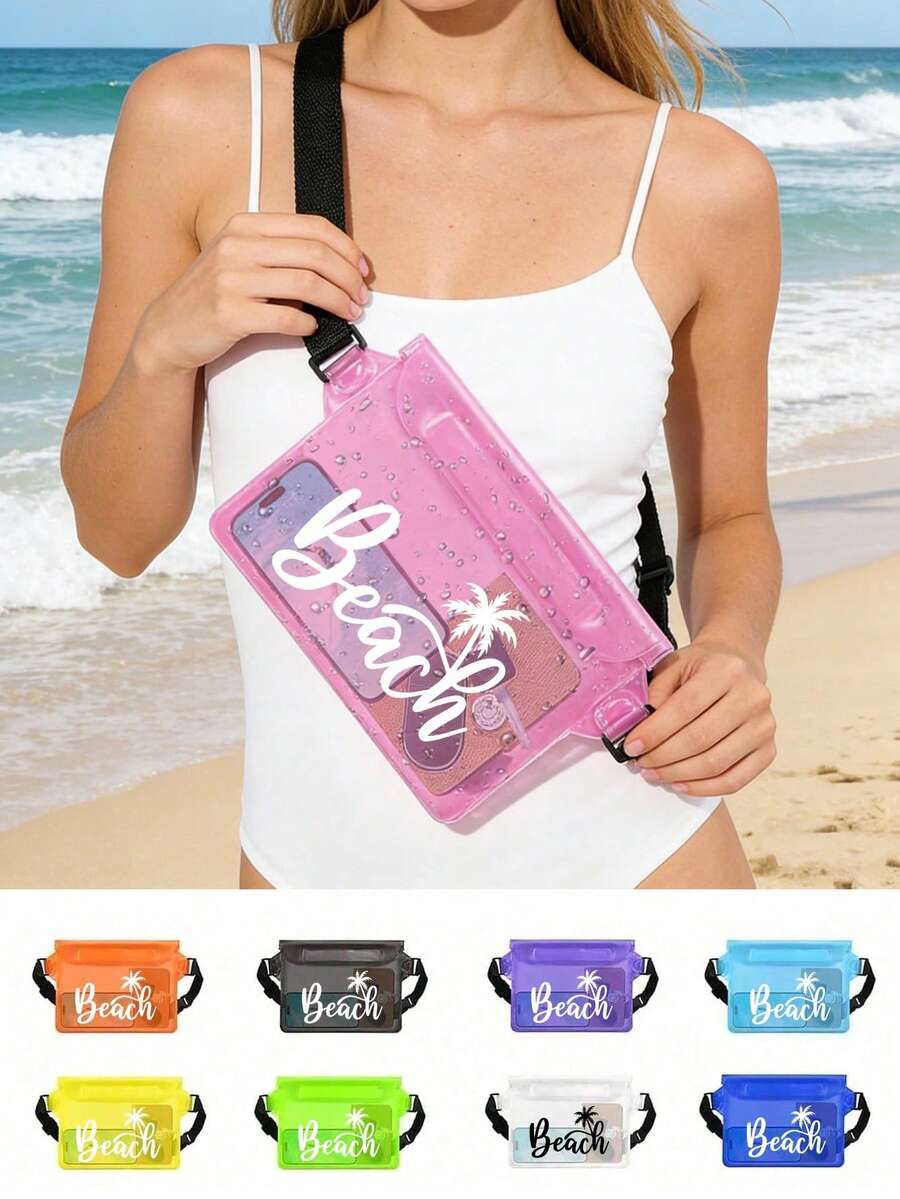 Large Capacity Waterproof Waist Bag With Beach Pattern, Adjustable Waistband, Made Of PVC Material. This Large Capacity Waist Bag Has A Three-Layer Sealing Design, And A Waterproof Phone Pouch With Touch Screen Function. - Multicolor - View 1