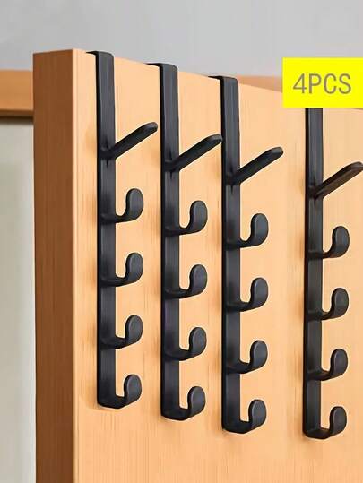Set de 4 piezas, Estante colgante de 5 ganchos para colgar sobre la puerta, Organizador de almacenamiento para el hogar y el baño - Adecuado para baño, dormitorio, armario, ganchos de almacenamiento, ganchos prácticos