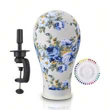 22 Inch Patterned Wig Head, Canvas Mannequin Head With Mounting Holes, Used For Wig Making, Styling, And Display - Multicolor - View 9