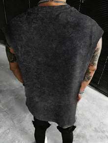 Zrgoth 男士休闲百搭英文标语图案复古水洗背心，夏季 - 黑色 - 查看 3