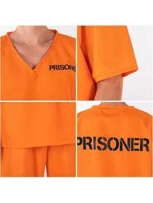 一套成人角色扮演囚服，包含上衣和裤子 - 亮橙色 - 查看 4