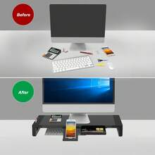 Soporte para Monitor de ordenador USB 3,0, soporte para Monitor de carga inalámbrica, organizador de escritorio de almacenamiento para teclado y ratón, para ordenador portátil y PC - Negro - Ver 4