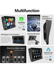 7英寸无线Apple CarPlay和Android Auto播放器,触摸屏蓝牙免提/屏幕镜像/导航/语音控制/TF卡/AUX输入,适用于轿车、卡车、SUV - A - 查看 11