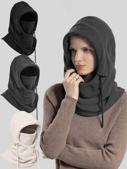 3-In-1 Unisex Winter Warm Hat With Fleece Lining, Drawstring Design For Good Sealing, Suitable For Cycling, Skiing And Outdoor Sports, Multiple Colors Available (Black/White/Gray/Pink/Coffee)