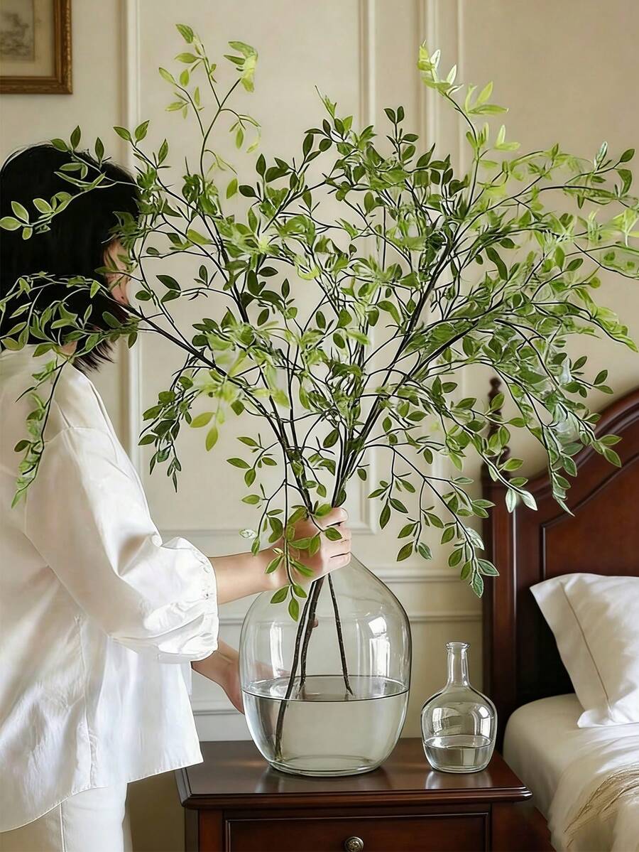 1/2 件人造树枝，高大植物枝干，适用于婚礼、花园、办公室、家居装饰，绿色枝叶，可插于室内花瓶、高花瓶、户外花园、婚礼、派对、餐桌摆饰。