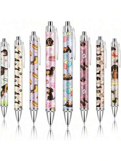 4/8pcs Cute Dachshund Ballpoint Pens - Retractable Fine Tip, Smooth Writing, Durable Plastic Material, Office & School Supplies, Colorful Dachshund Pattern Design, Random Style, Perfect Gift For Students And Teachers, Adorable Pen Body, Professional Writing Tool - Back To School Season