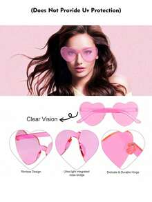 7/13/21pcs Gafas de Amor Divertidas Sin Marco con Forma de Corazón y Color de Caramelo, Gafas de Regalo para Fiestas Unisex - Rosa Roja - Ver 4