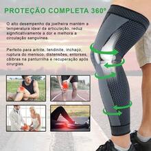 Joelheira de Compressão Ortopédica Meia Térmica Alivio da Dor Absorve Suor Estimula Circulação Fitness Ciclismo Crossfit - VERDE PRETO - Visão 5