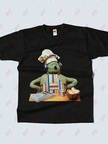 Tiny Chef Meme T-Shirt Hat Headphones White Casual Round Neck Adult Humorous Cooking - Black - View 2