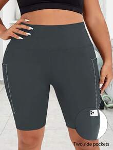 Quần yoga cỡ lớn có túi hình lưỡi liềm, quần short đạp xe co giãn mềm mại, quần short Bermuda mặc hàng ngày cho nữ chơi thể thao mùa hè. - Màu xám đen - Xem 3