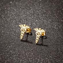 1 Đôi bông tai đinh tán hình rắn bằng thép không gỉ có logo y tế, trang sức thời trang dành cho nữ, quà tặng bảo vệ. - GED740 - Xem 11