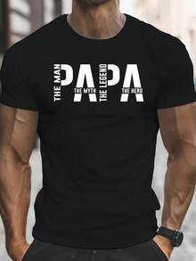 Mens For Man   The Legend Papa Graphic T Shirt 95 Polyester 5 Elastane Stretch Lightweight 180gsm Retro Casual Short Sleeve Round Neck Tee For Dad Birthday Gift Summer Casual - 黑色 - 查看 1