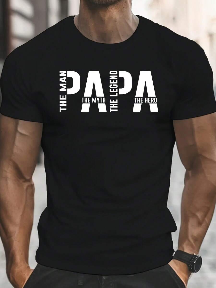 Mens For Man The Legend Papa Graphic T Shirt 95 Polyester 5 Elastane Stretch Lightweight 180gsm Retro Casual Short Sleeve Round Neck Tee For Dad Birthday Gift Summer Casual - 黑色 - 查看 1