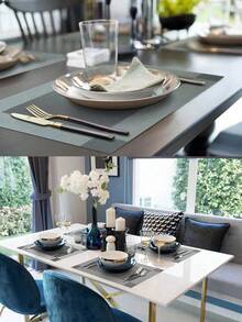 4 piezas Manteles individuales dorados/plateados, resistentes al calor, antideslizantes y lavables de PVC, manteles de vinilo tejido fáciles de limpiar para mesa de cocina y comedor - Gris - Ver 5