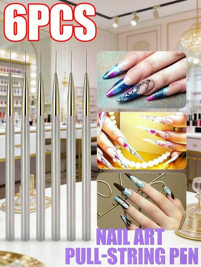 6pcs/3pcs/1pc NAIL Brush Nail Art Slender Line Drawing Brush Pen For Ultra Fine Detailed Nail Art Liner Brush Drawing Tools Manicure Drawing Pen Nail Art Brush Design Easy To Operate Smooth Durable Material Manicure Brush DIY Tool