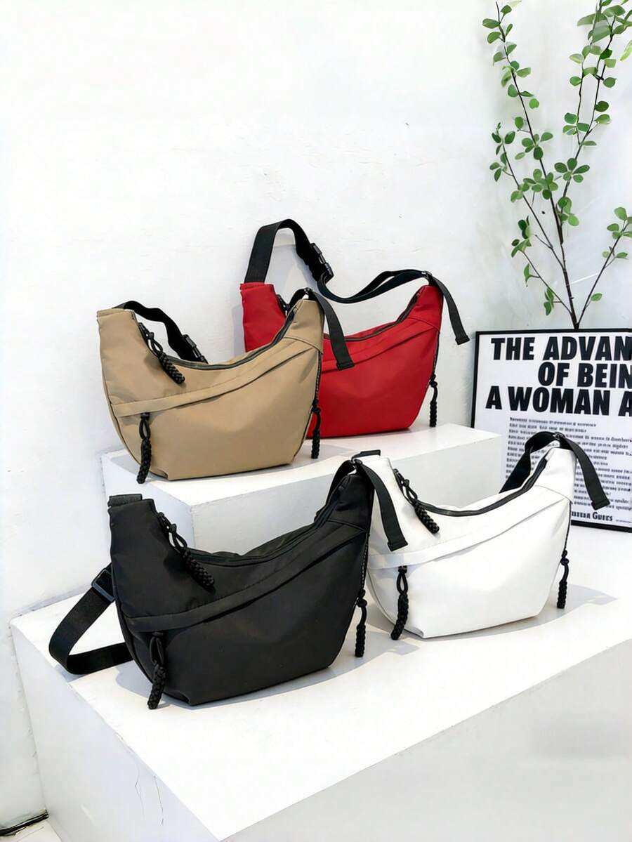 1个尼龙多功能拉链校园单肩包，简约百搭学生文具包，新款大容量优雅通勤单肩包，返校季必备，宽敞设计可装笔记本电脑和学习用品，适合各种场合