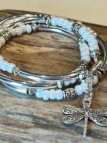 1 chiếc vòng tay mặt dây chuyền hình chuồn chuồn kiểu Bohemian cổ điển, đính hạt cườm nhiều màu sắc, làm từ kim loại và nhựa, phù hợp cho nữ giới đeo hàng ngày, dự tiệc, lễ hội âm nhạc, ngày lễ, làm quà tặng trang sức, quà tặng hàng ngày. - Nhiều màu - Xem 3