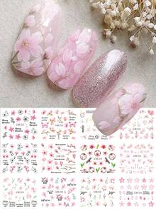 12片樱花美甲贴纸，春季樱花箔纸贴花 DIY水贴纸美甲装饰 - 彩色 - 查看 7