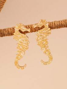 1 Pair Retro Elegant Seahorse Gold Earrings, Suitable For Women, Fashionable & Novel Design, Suitable For Daily Wear And Gift-Giving, Suitable For All Seasons - Haima - View 2