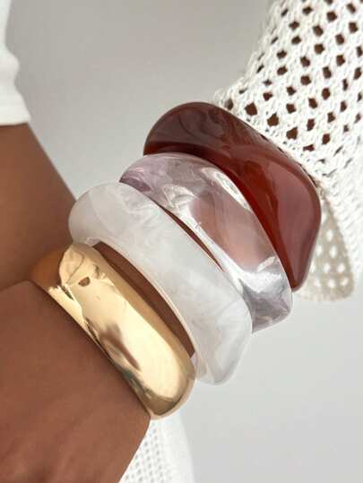 1pc Elegant Geometric Arc Smooth Charm Resin Cuff Bracelet, Luxurious Glamour, Suitable For Wedding, Party, Vacation, Casual, Street Style, Women's Couples Holiday Birthday Versatile Bracelet Gift