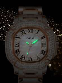 DOM 玫瑰金不鏽鋼防水石英女款手錶，幾何水鑽錶盤，時尚日常佩戴腕錶 - 玫瑰金 - 查看 4