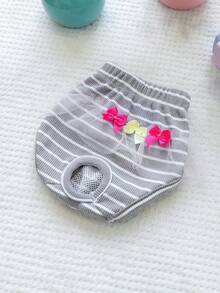 PETCIRCLE 1件宠物狗衣服，室内外皆宜，欧美韩风，适合贵宾犬、泰迪犬、小型犬和幼犬，休闲时尚可爱舒适宠物薄纱蝴蝶结尿布 - 灰白条纹 - 彩色 - 查看 6