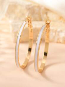 1 Pair Gold, Black & White Ombre Hoop Earrings, Suitable As Festival Gift - Black - View 3