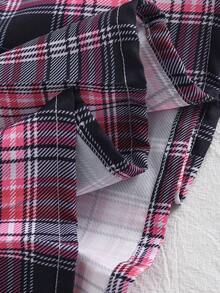 2件套女童夏季甜美学院风花瓣袖格子拼接衬衫+格子百褶裙套装 - 彩色 - 查看 10