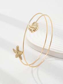 1pc Summer Seashell & Starfish Armband, Women Vacation Arm Cuff - Gold - View 2