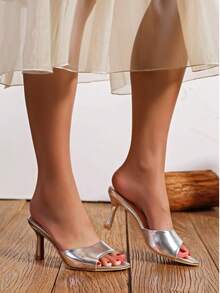 Nuevas sandalias de tacón alto de stiletto versátiles y de moda para primavera y verano - Plateado - Ver 1