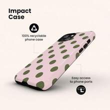 粉色波点图案时尚手机壳，粉绿波点手机壳，防震手机壳，兼容 17/16/15/14/13/12/11 Pro Max/Pro Plus/12 Mini/13 Mini，适用于Galaxy S26 S25 S24 S23 S22 S21 Plus Ultra手机壳，春季粉彩礼物，国际版，非国内版 - 粉底綠點 - 查看 3
