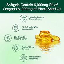 OIL OF OREGANO--WITH BLACK SEED OIL|6,200mg Per Serving Herbal Equivalent**|Ultra High Carvacrol &Thymoquinone|300 Softgels Dietary Supplement - 1PC - 查看 5