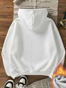 新款女士基础款藏蓝色拉链连帽抽绳宽松卫衣，秋冬款 - 白色 - 查看 2