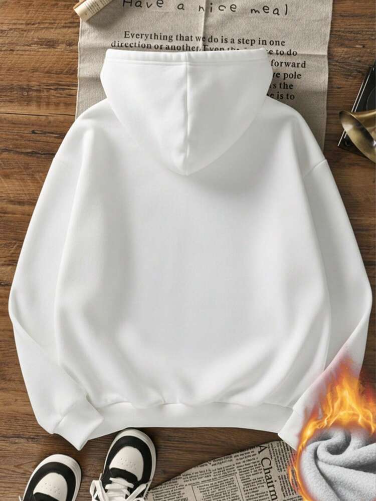 New Arrival Women's Basic Navy Blue Zip-Up Hooded Pocket Drawstring Loose Sweatshirt, Autumn/Winter - White - View 2