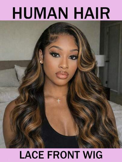 Tóc giả ren phía trước kiểu ombre highlight gợn sóng 13x4, màu nâu #1B/30, mật độ 180%, tóc giả balayage làm từ tóc người, phù hợp cho nữ sử dụng hàng ngày và dự tiệc.