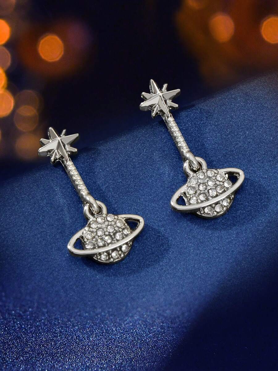 一对镶钻银色星球耳钉，适合学生、派对、日常佩戴，亦可作为礼物赠送。 - 銀色 - 查看 1