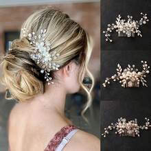 1pc Handmade Crystal & Pearl Bridal Hair Comb, Wedding Bride Updo Hairstyle Decor Accessory - Multicolor - View 9
