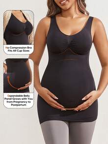 孕妇无袖褶皱露背瑜伽上衣，无缝休闲孕妇装 - 黑色 - 查看 3