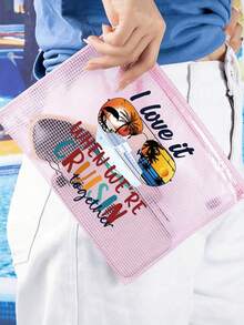 Multi-Color Waterproof Fashion Beach Bag With Cruise Ship & Nautical Color Printing, Palm Trees, Sunshine. Large Capacity Transp Arent Cosmetic Bag With Nylon Zipper - Lightweight, Storing Sunscreen, Snacks, Bikinis, And Beach Essentials. Spring And Summer Storage, Durable, Very Suitable For Swimming - Multicolor - View 3