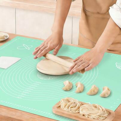 1pc Non-Slip Silicone Baking Mat, Non-Stick Dough Kneading Pad With Measurement Markings, Suitable For Bread/Candy/Cookie/Cake/Snack/Pie/Pastry/Pasta/Dumpling/Noodle Making, Ideal Baking Accessory For Home Kitchen DIY, Birthday Party, Holiday Celebration, Reusable Baking Tool