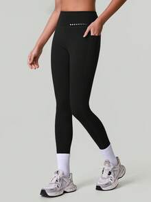 Women's High Waist Tummy Control Yoga Pants, Squat Proof Workout Leggings With Pockets - Black - View 7