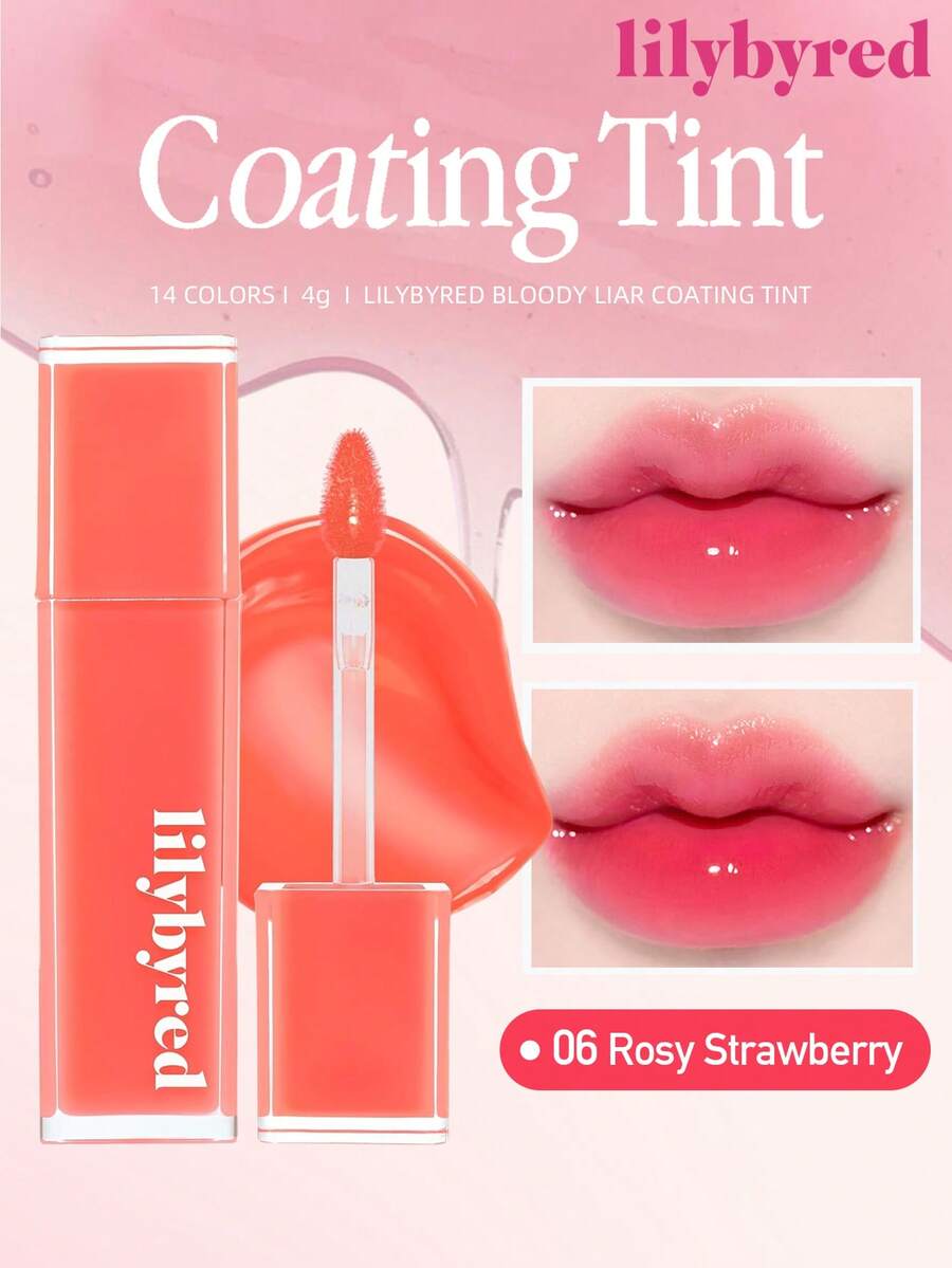 lilybyred K-Beauty Bloody Liar 塗層唇釉,亮澤唇彩,鮮豔多汁色調,糖漿般光澤,保濕,持久不暈染,不黏膩,輕盈,鏡面水感唇,豐唇效果,提亮光澤,口罩友善,無白膜,韓系彩妝 - 06 Rosy Strawberry - 查看 1
