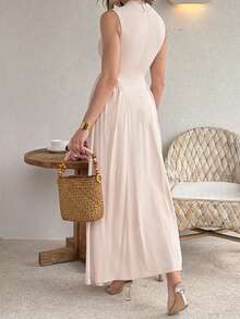 Đầm Unadoll dành cho nữ, cổ tròn, không tay, khóa kéo sau lưng, thiết kế xếp ly, thích hợp cho kỳ nghỉ, hẹn hò, sinh nhật, tiệc tùng và lễ hội mùa xuân. - Màu be - Xem 2