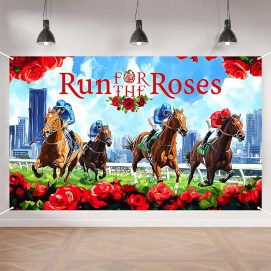 Kentucky Derby Banner 70.8x43.3 Inch Run For The Roses Horse Racing Red ...