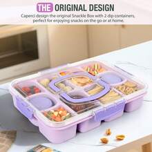 Caperci Snackle Box Container - Large 10-Compartment Divided Snack Serving Tray With Lid & Handle, Built-In 2 Dressing Containers, Leak-Proof, Dishwasher - View 3